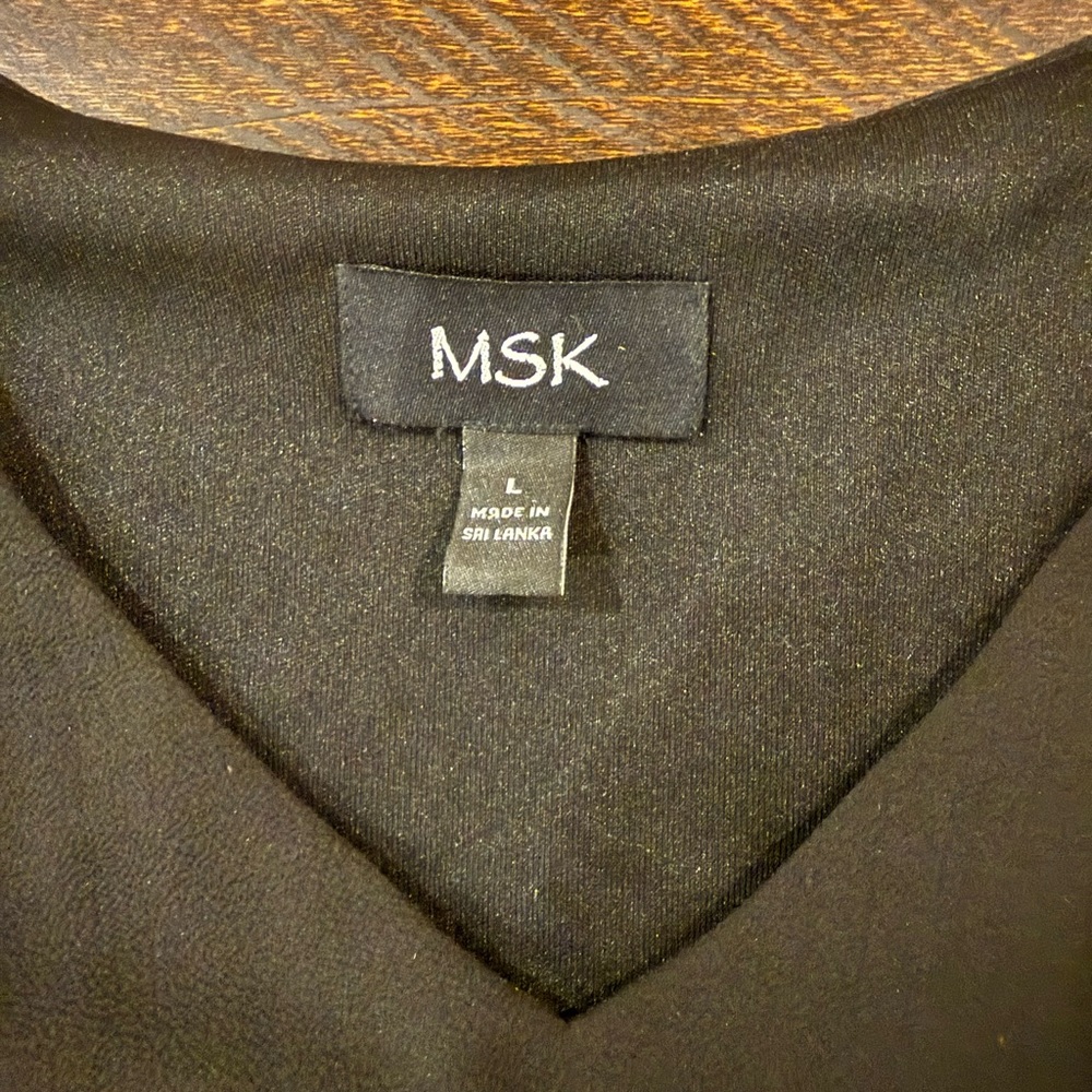 MSK Black Shift Dress V-Neck Lace Bell Sleeves Size L - Picture 4 of 9